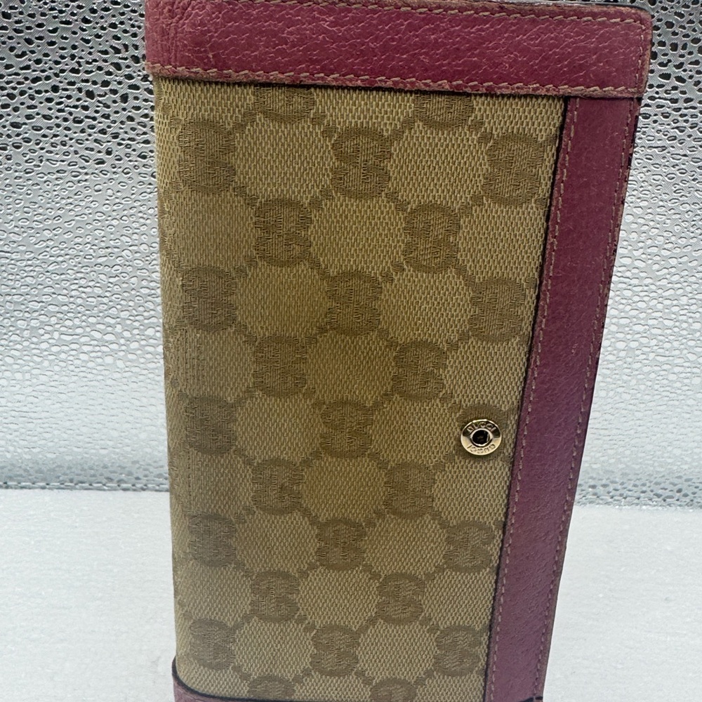 Gucci Beige Monogram Canvas Wallet with Burgundy Leather Trim - Picture 2 of 7